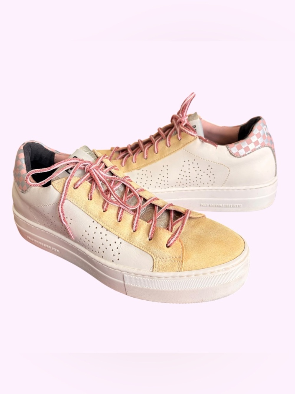 P448 Italian Women's Thea Lace-Up Low-Top Platform Sneakers White Pink silver 38